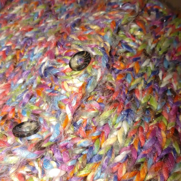 Cardigan Sweater XL Multicolor Oversize Cropped Chunky Knit Slouchy Large Button - Picture 8 of 14